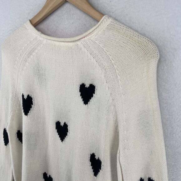 LISA TODD Sweater S Love Gear Hearts Rolled Hem Pullover Cotton Blend White - Picture 9 of 14
